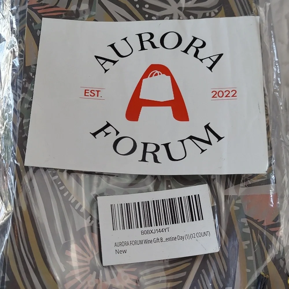 *🆕 Aurora Forum 12 Ct Tropical Floral Accent Tall Bags, Gold Handles & Tags NEW